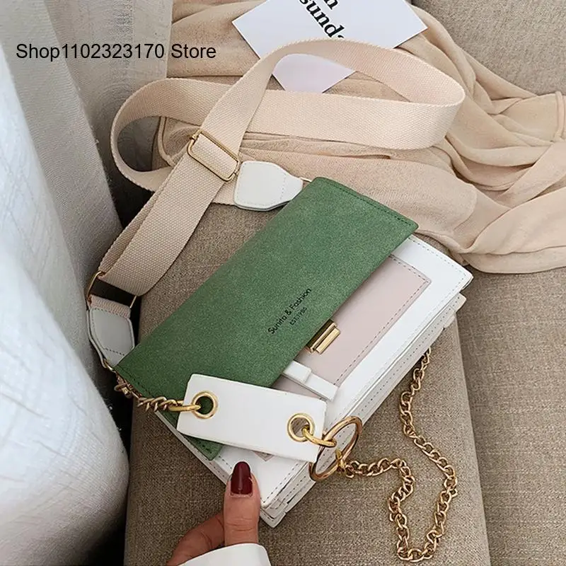 Color Blocking Chain Frosted Single Shoulder Crossbody Small Square Bag for Women