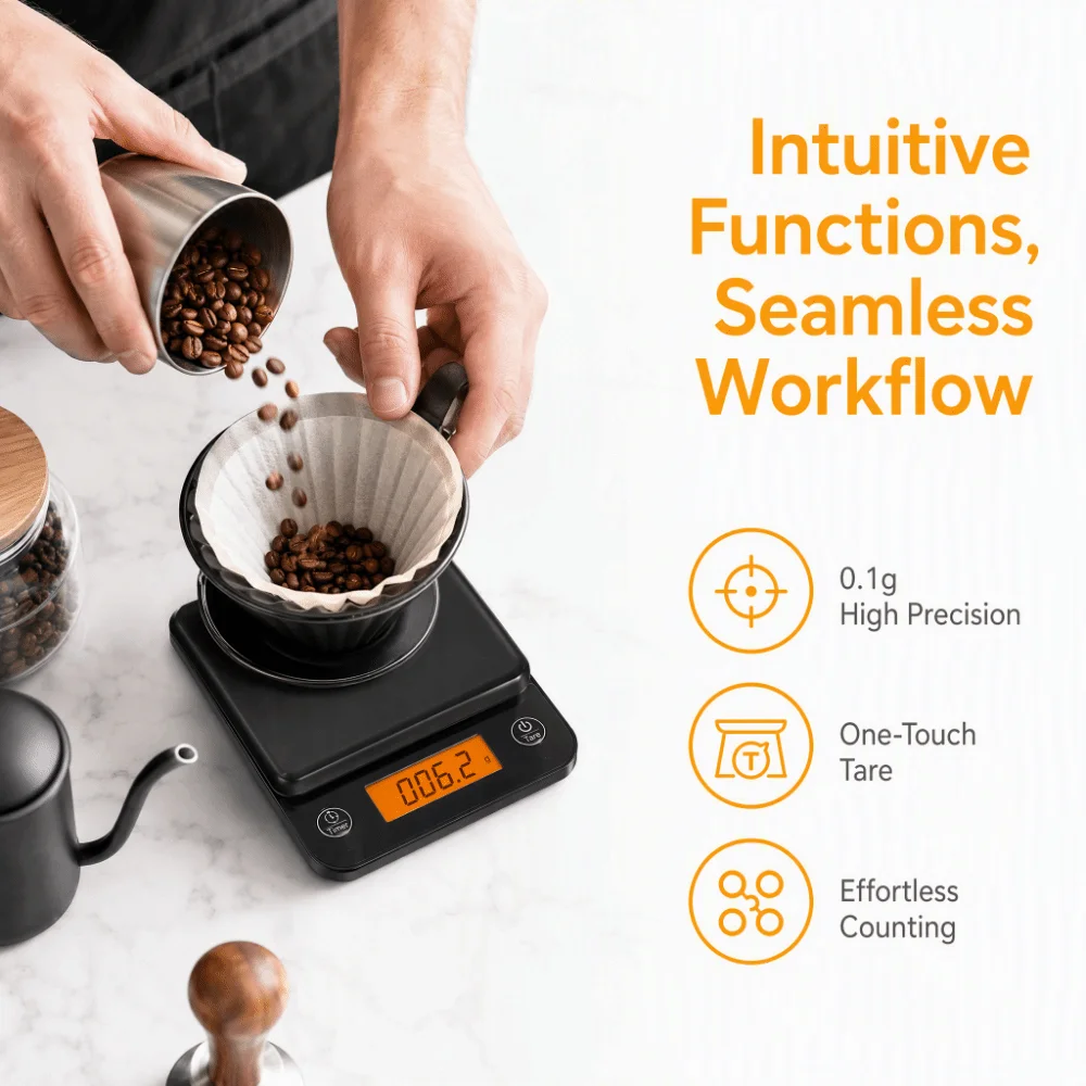 Accurate ABS Digital Kitchen Scale LCD Display Black Coffee Scale 0.1g Precision Battery Powered Food Baking Scale Baking