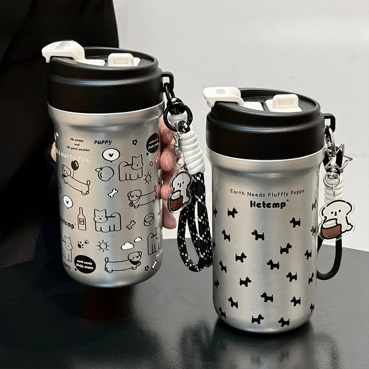 New Arrival Dog Design Stainless Steel 316 Insulated Water Bottle Large Capacity Straw Cup For Office Workers And Students
