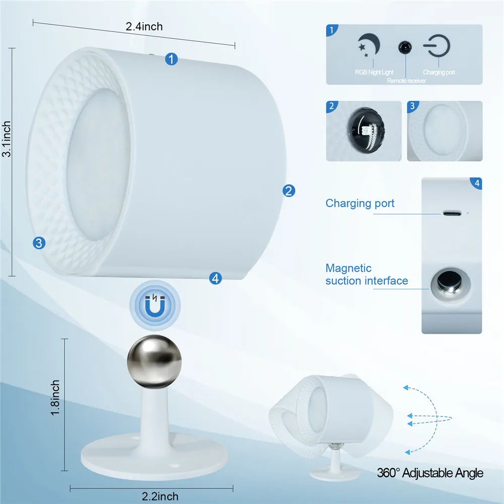 Rechargeable Touch Bedside Magnetic Wall Lamp Light Wireless With Remote Control Stepless Dimming