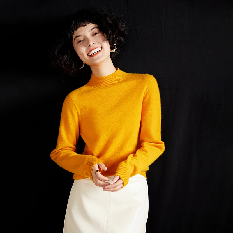 

THYFGT Новинка осенне-зимнего сезона: Женский свитер из 100% чистого кашемира, вязаный, с воротником-стойкой, базовый, 30 цветов