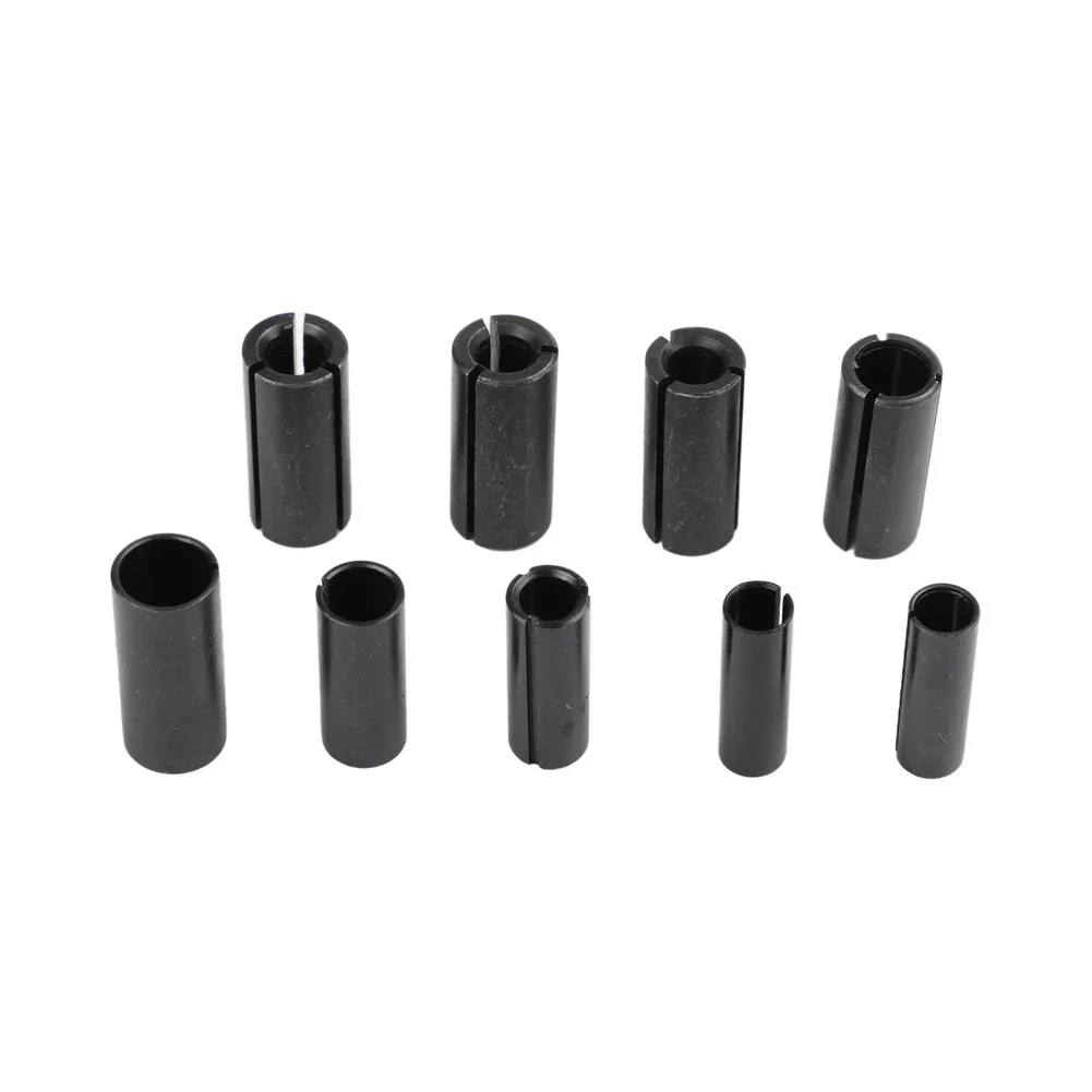 CNC Milling Tool Adapter Collet Set 9pcs Black Steel Holder for 12.7 12 10 9.5 8 6.35 6mm Spindle Compatibility