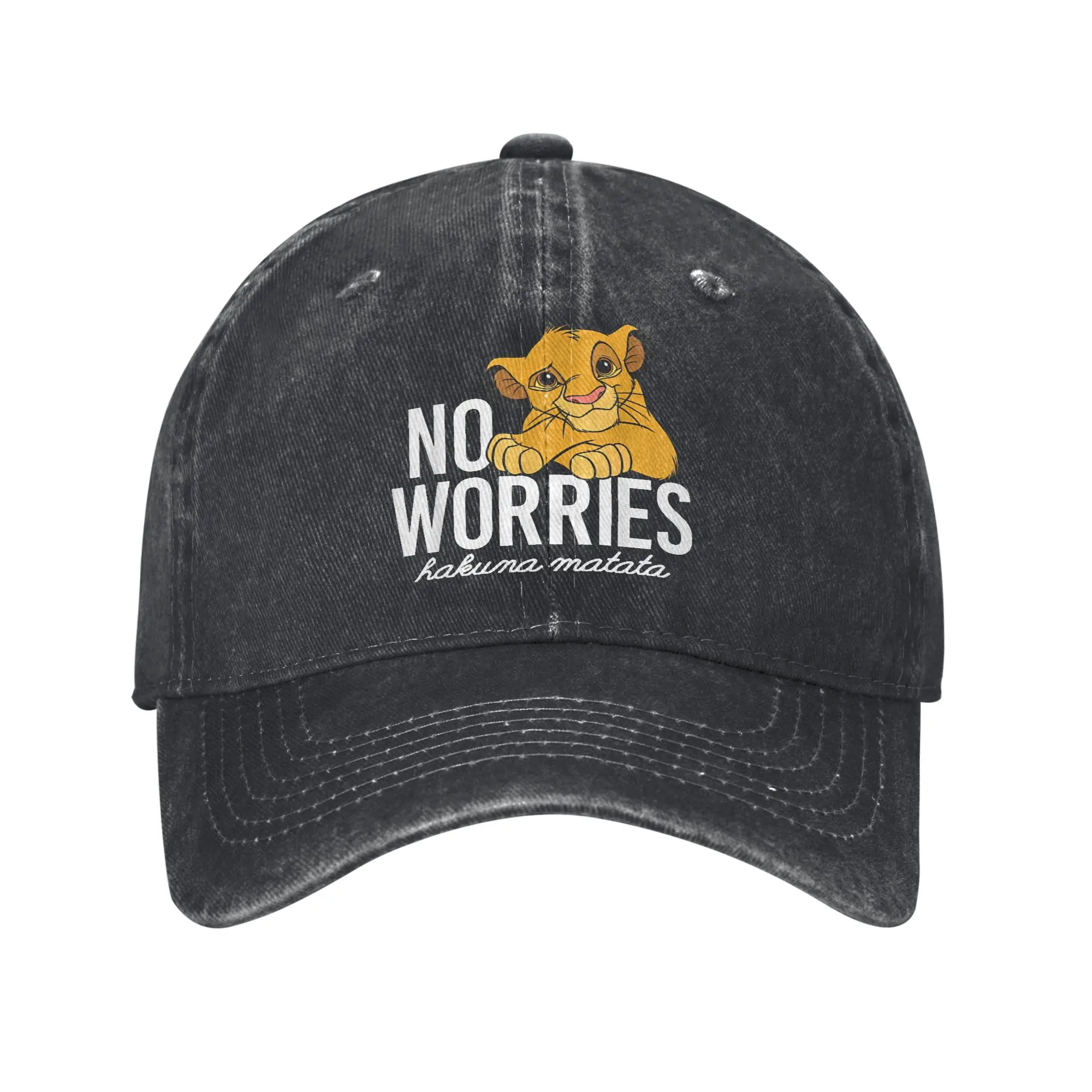 Lion King  No Worries Simba Washed Baseball Cap  Streetwear Sun Hip Hop Hats Summer Men Adult Hiking Fishing Baseball Caps