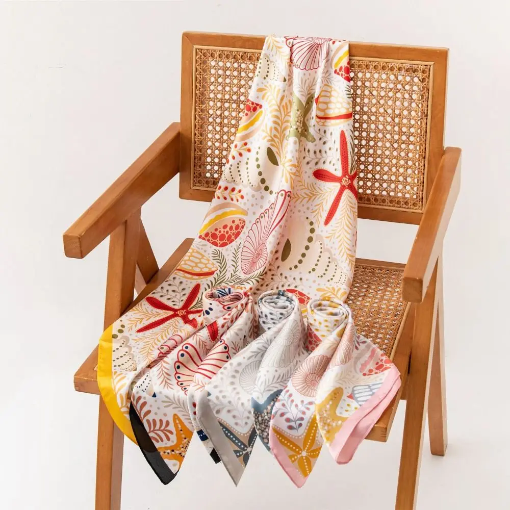 Retro Printed Starfish Print Scarf Conch Y2K Shell Silk Scarf Headband Sea Star Hair Scarf Vacation view 3