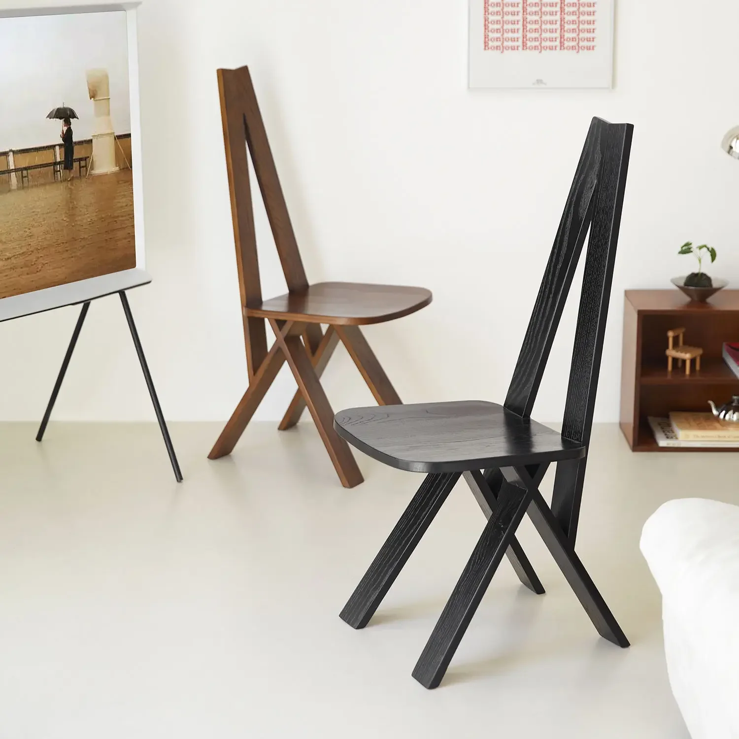 ~y# Old Chair Solid Wood Office High Back Dining Chair Designer Wabi-Sabi Stool Creativity`%
