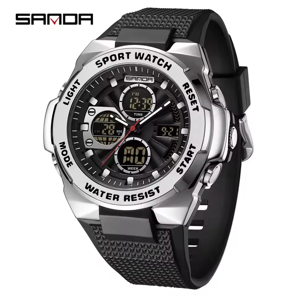 

SANDA 3378 Fashion Electronic Watches for Man Multifunction Luminous Calendar Luminous Waterproof Sport Casual Men Digital Watch