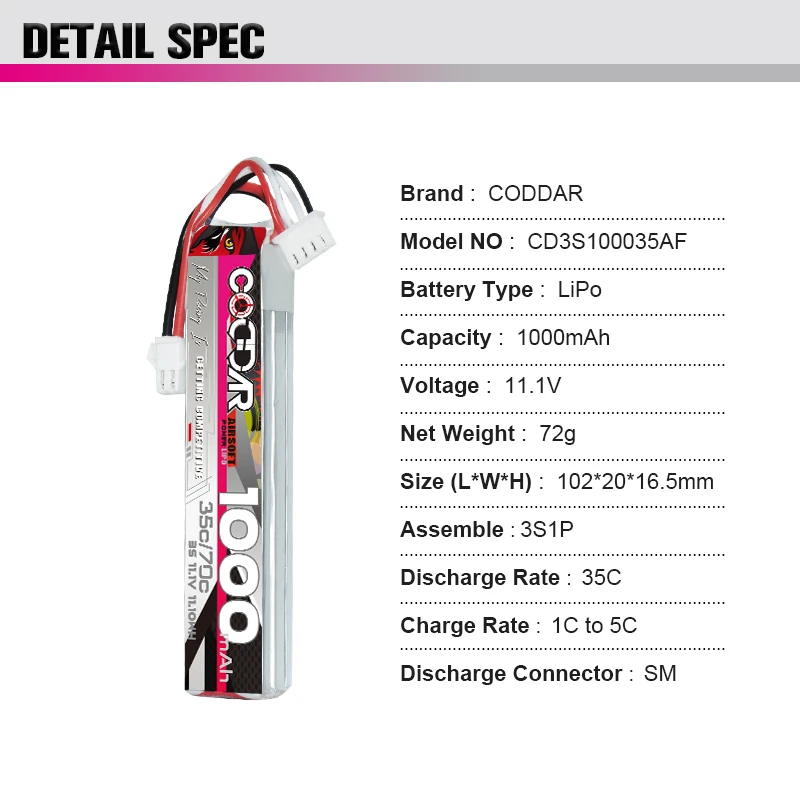 CODDAR 11.1 فولت 3S 1000 مللي أمبير بطارية ليبو مع T/XT30/XT60/SM/Tamiya التوصيل ل Airsoft BB مسدس الهواء ألعاب كهربائية أجزاء البنادق