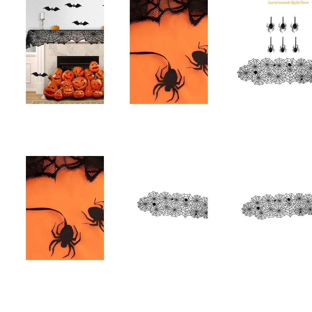 37ME Halloween Dining Table Cover Black Net Pattern Fabric for Party Display Candy Table and Seasonal Table Styling