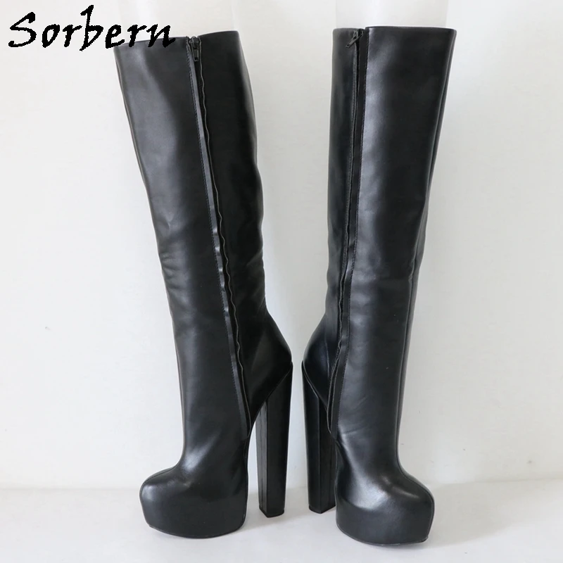 Sorbern 20Cm Block Heel Boots Women Knee High Invisible Platform Shoes Chunky Heeled Drags Custom Wide Calf Service Available