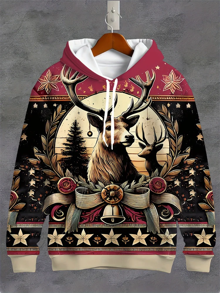 Natal masculino com capuz hoodies estampas 3d papai noel moletom topos moda cordão sportwear topos roupas masculinas casuais