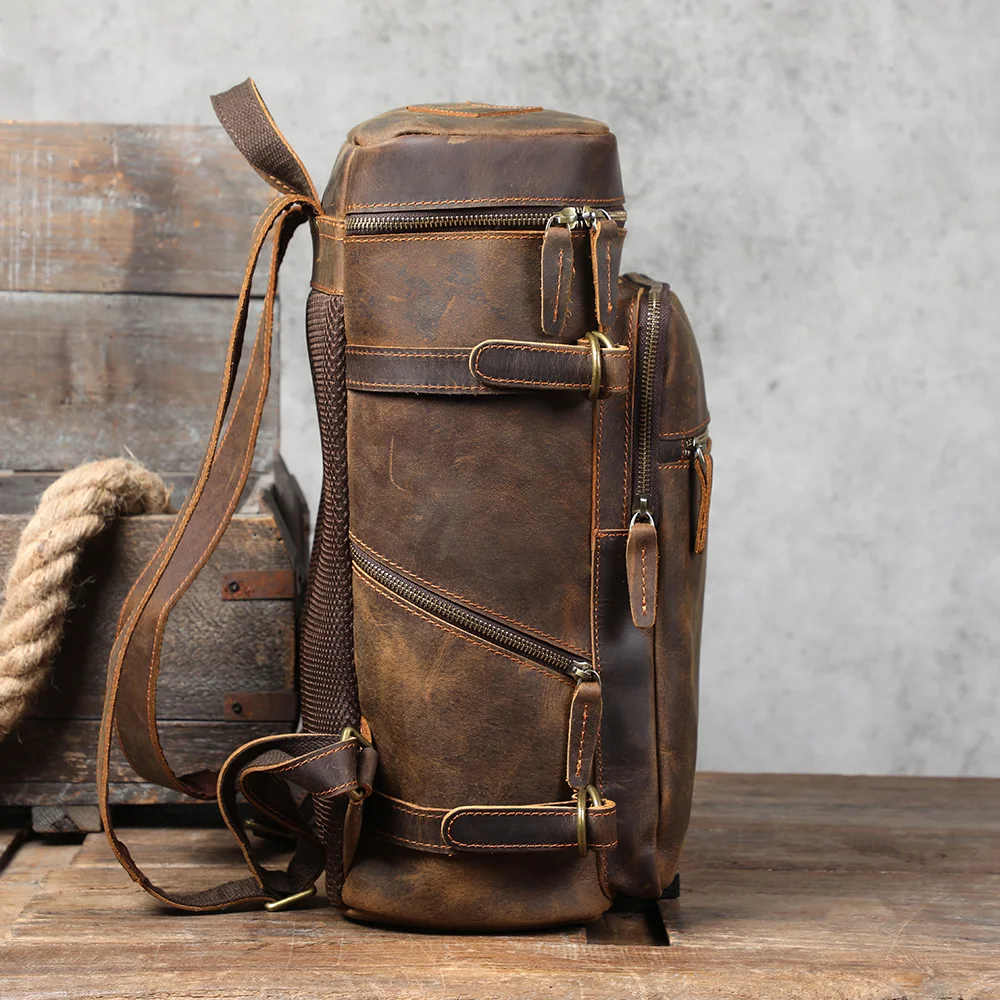 Vintage Echtleder-Rucksack, Laptop-Tasche, Crazy-Horse-Leder-Schultasche, Outdoor-Reise-Weekender-Umhängetasche – Detail 7