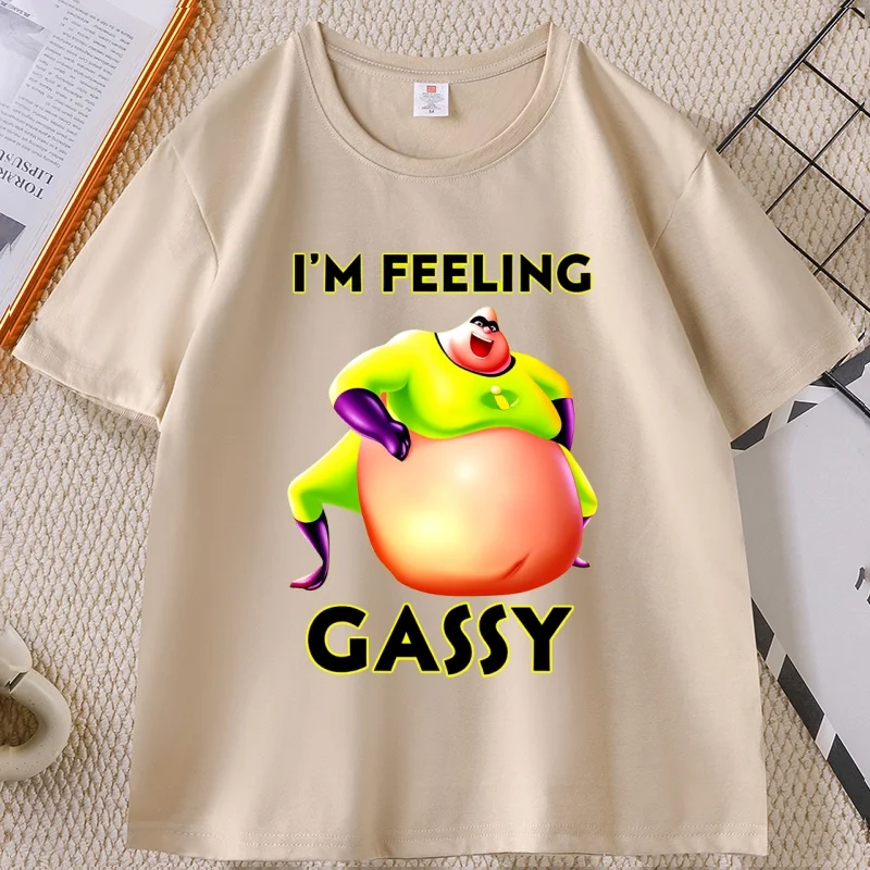 

Im Feeling Gassy T-Shirt Featuring Fun and Humorous Cotton Short Sleeve Loose Streetwear Tshirt Unisex Humor Man Clothing Tops