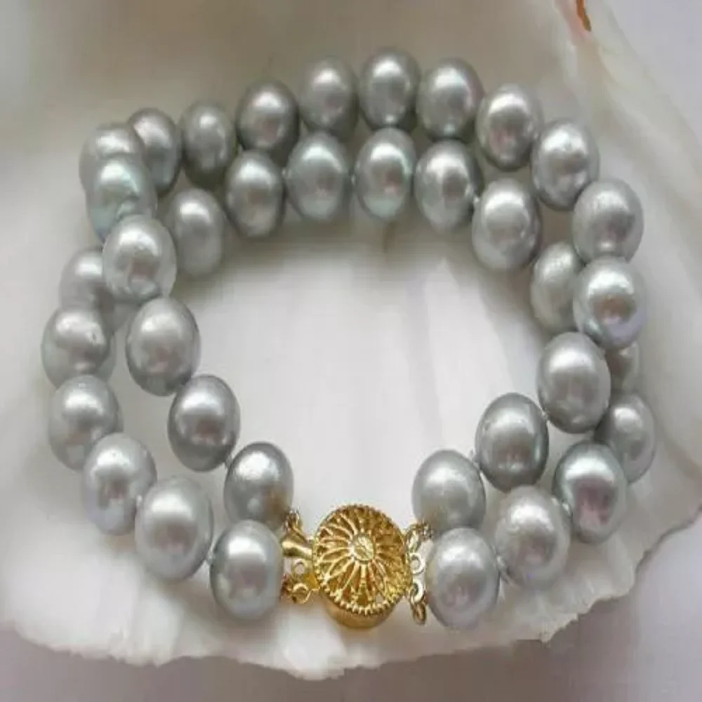 

2 Rows of 7.5-8-inch Natural AAA 9-8mm South Sea Grey Pearl Bracelet with 14K Gold Buckle