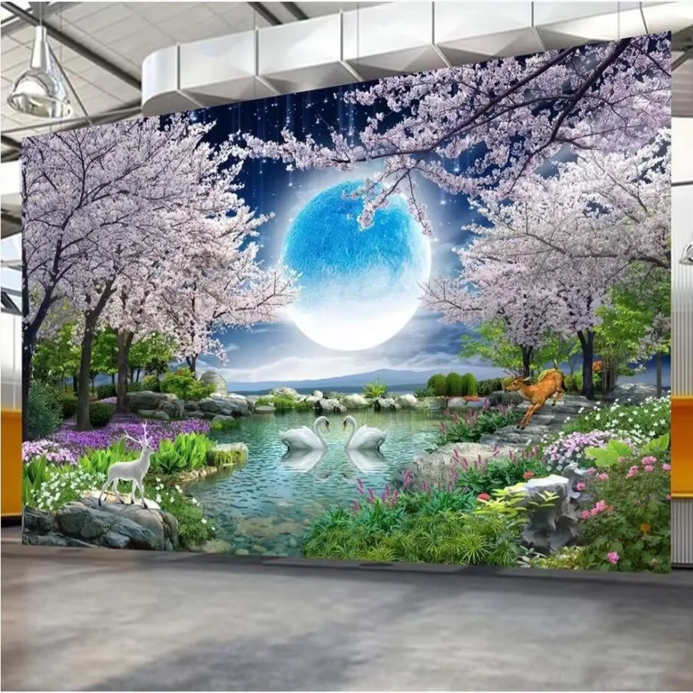 Custom Mural Moon Cherry Blossom Tree Nature Landscape Bedroom Photo Wallpaper Living room sofa TV background wall restaurant 8d
