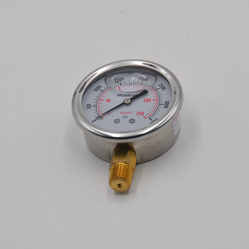 Stainless Steel Hydraulic Liquid Filled Fuel Pressure Gauge 0-3500 PSI Brass 1/4 NPT Male 55mm Meter