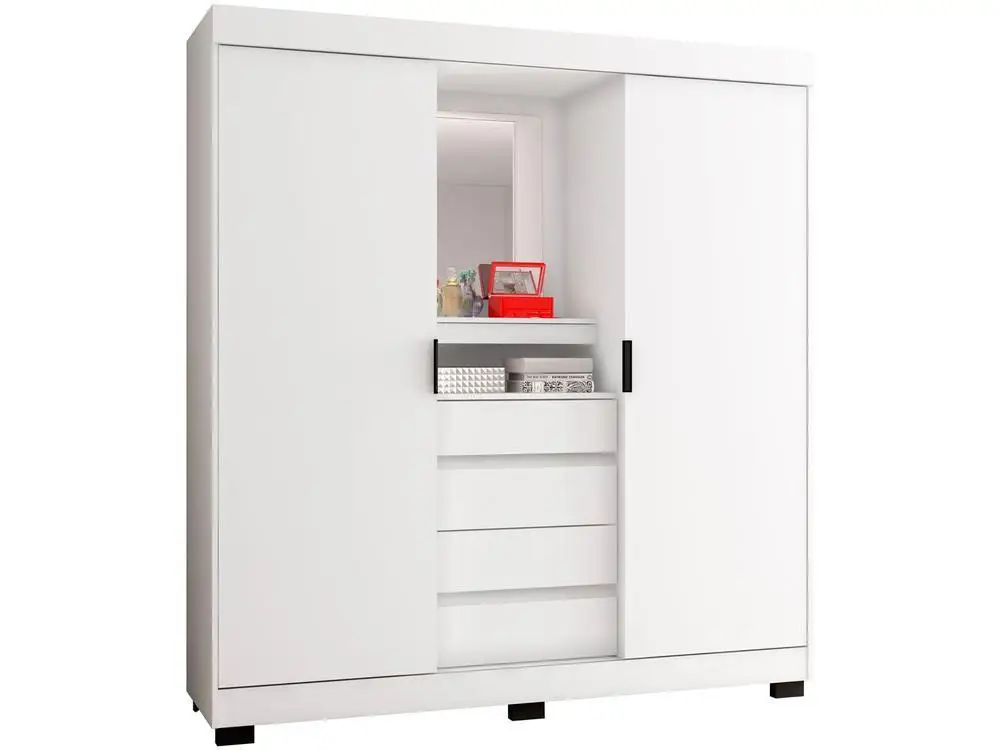Guarda-roupa Casal com Espelho 2 Portas de Correr 4 Gavetas Araplac Sintra CAP24024