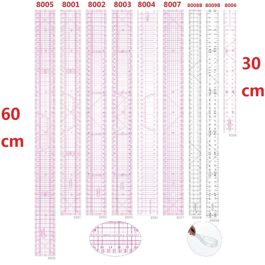 Прямая Линейка для пэчворка, 30/50/60 см, ПВХ линейка, линейка для пэчворка, #8001 #8002 #8005 #8006