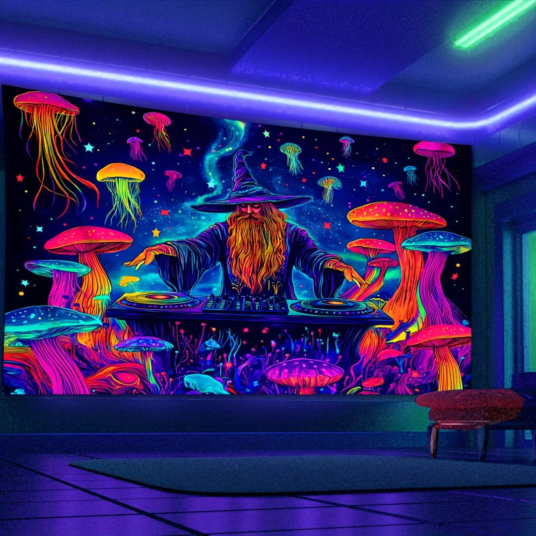 Magical DJ Wizard Tapestry - Perfect for Home Décor, Adding a Touch of Fantasy and Vibrant Color to Your Living Space