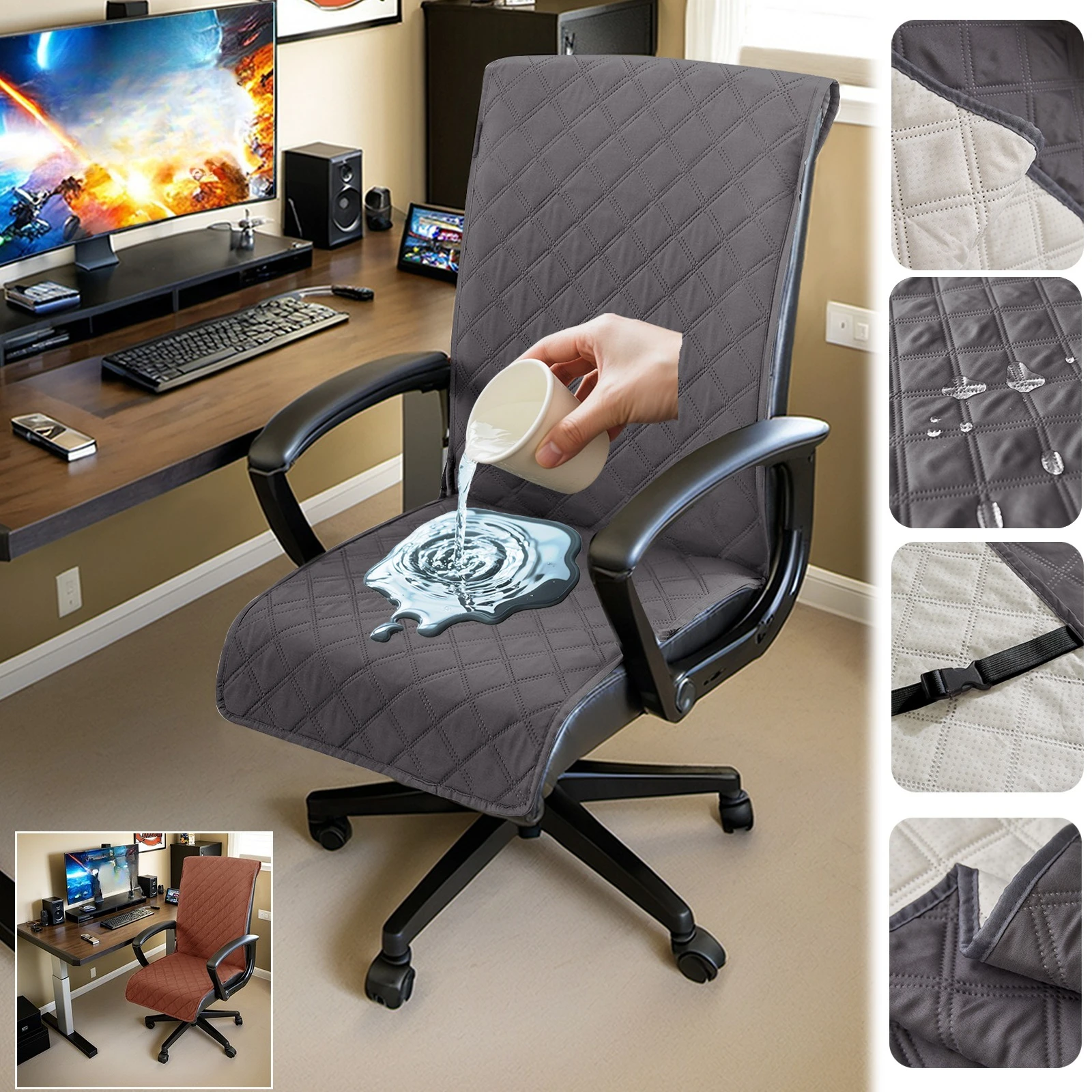 

1pc Waterproof,Oil-Proof Stretch Spandex Office Chair Covers Anti-dirty Computer Seat Chair Cover Removable Slipcovers 의자 매트