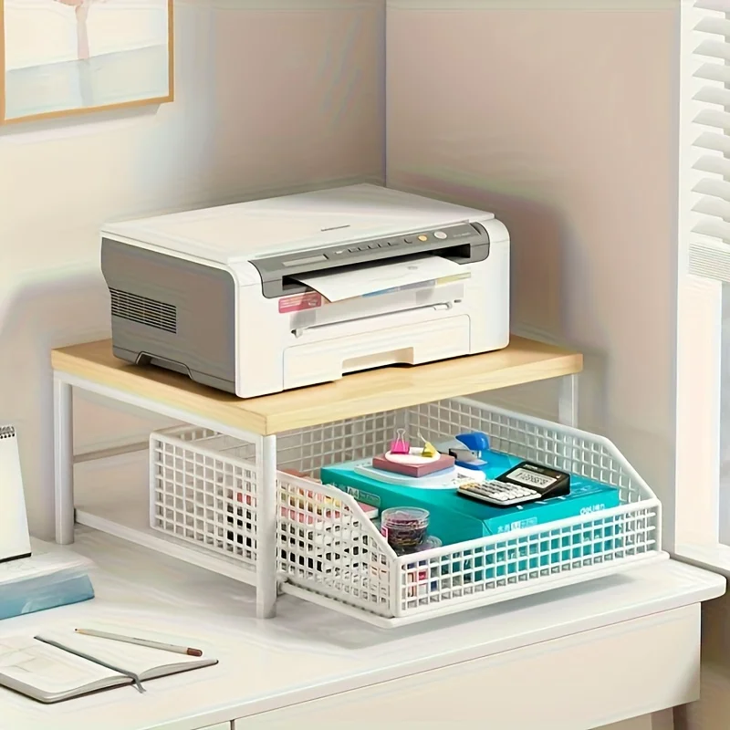 

Space-Saving Kitchen Countertop Organizer with Drawer & Wire Basket - for Coffee Maker, Utensils, Spices