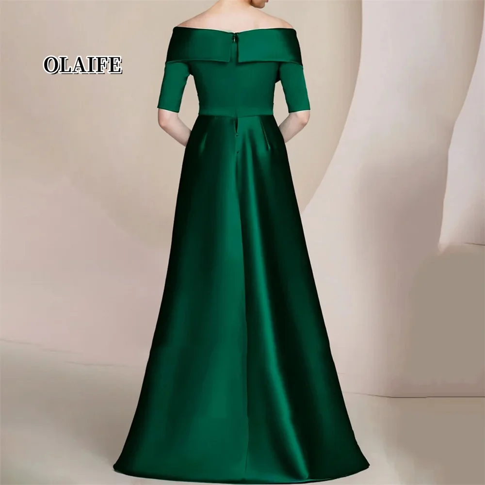 Elegant Off Shoulder Mother Of The Bride Dress Floor Length Half Sleeves Satin Formal Dresses Vestidos Mae Da Noiva Casamentos