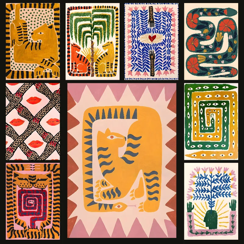 

Nordic Style Colorful Abstract Ancient Egyptian Tiger And Leopard Poster Self-adhesive Art Waterproof Paper Sticker Decor