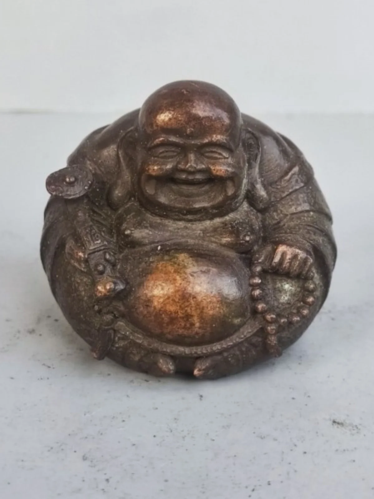 

Antique collection: Antique Maitreya Buddha ornaments with auspicious prayer beads, smiling Buddha face, chubby Buddha, and harm