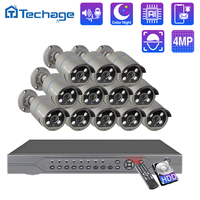 Techage H.265 16CH 4MP POE Security Camera System Color Night Vision NVR Two-way Audio Video CCTV Surveillance System Camera Set