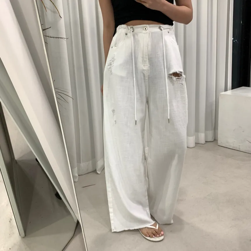 

Женские джинсы свободного кроя с естественной талией, в корейском стиле, повседневные, с рваными элементами, на шнурке, с необработанным краем, весна 2026