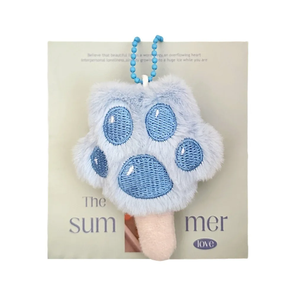 Animal Kitten Cat Paw Popsicle Keychain Fluffy Soft Stuffed Keyring Cartoon Ins Car Key Pendant Friends Birthday Gifts