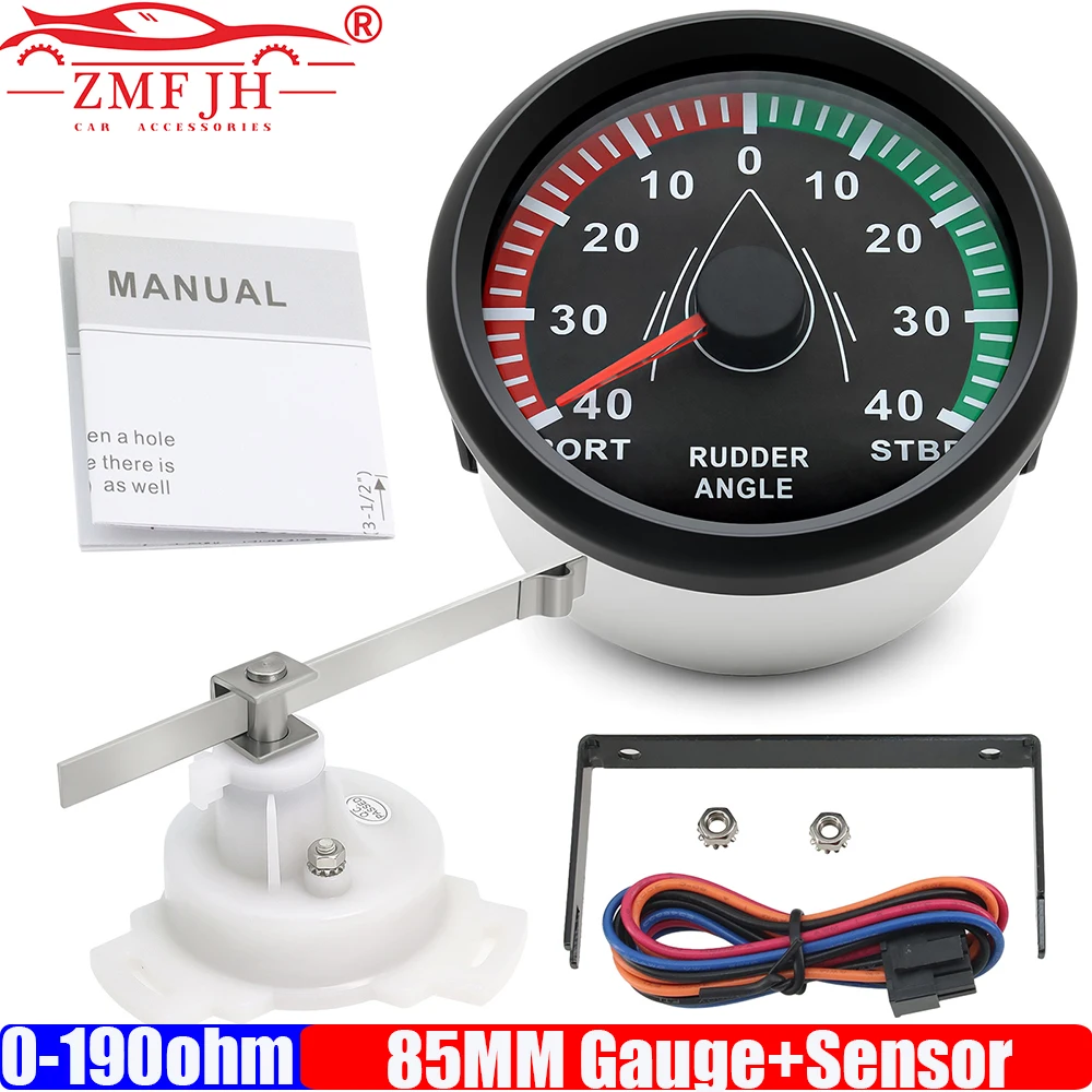 

ZMFJH 0-190OHM 85MM Rudder Angle Gauge with Sensor RED LED PORT STBD Marine Boat Rudder Angle Meter Indicator for SHip Vessel