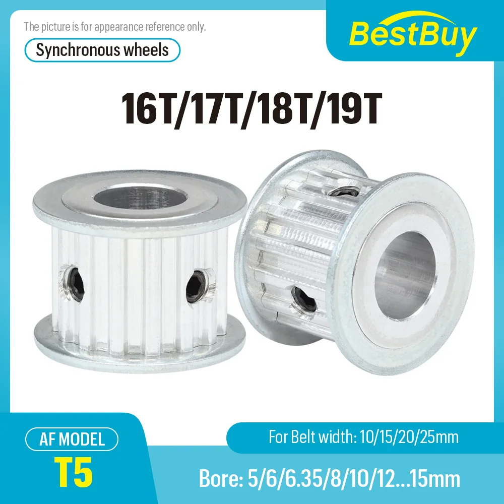 

16T/17T/18T/19T Synchronous Wheels Bore 5-15mm Alloy Wheels AF Shape Pitch 5mm Match With Width 10/15/20/25mm T5 Timing Belt