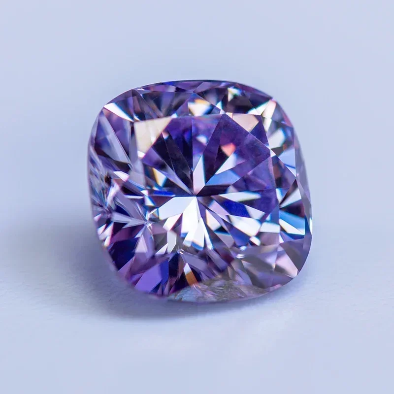 Moissanite Stone Cushion Cut Light Purple Color Lab Lab Growth Diamond Test Passed Gemstone for Jewelry Making GRA Certificate