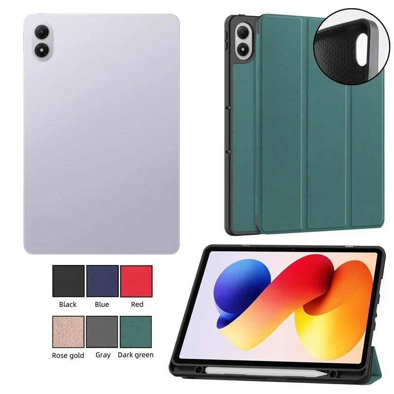 

Бизнес-чехол для планшета с полной защитой и тройной складной подставкой для Redmi Pad 2 Pro/Pad 2 с держателем для карандашей, противоударный чехол для автоматического сна