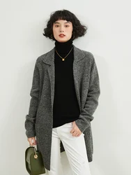 Women's Heavy Suit Collar, 100% Cashmere Cardigan, Loose, Slim Wool, Knitted Coat, Plus Size, French, Autumn, Winter, New