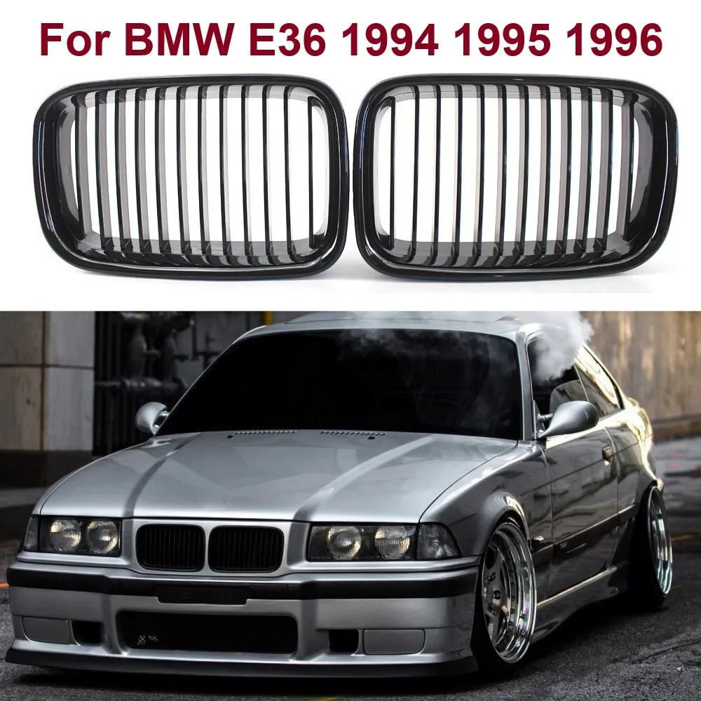 

2Pcs Car Black Grille ABS Front Replacement Hood Kidney Grill 51138122238 For BMW 3 Series E36 94~96 318i 323i 325i 320i 328i