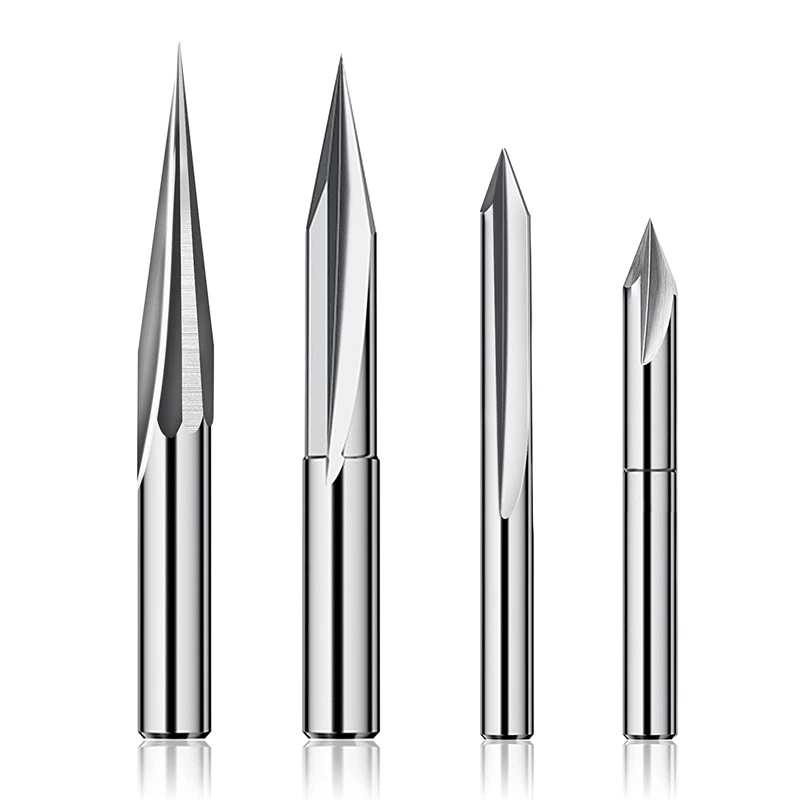 CNC Router Bits Set 1/4 Shank, Engraving Wood Carving Router Bit 6Mm & 4Mm, V-Groove, Profile Bit, Tungsten Steel - 4PCS