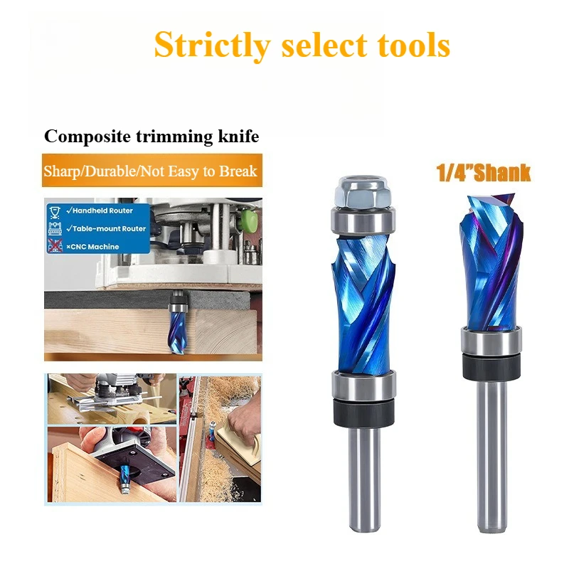 Composite Tungsten Steel Spiral Trimming Router Bit CNC Woodworking Cutting Tool For Slotting Edge Trimming Milling Accessories