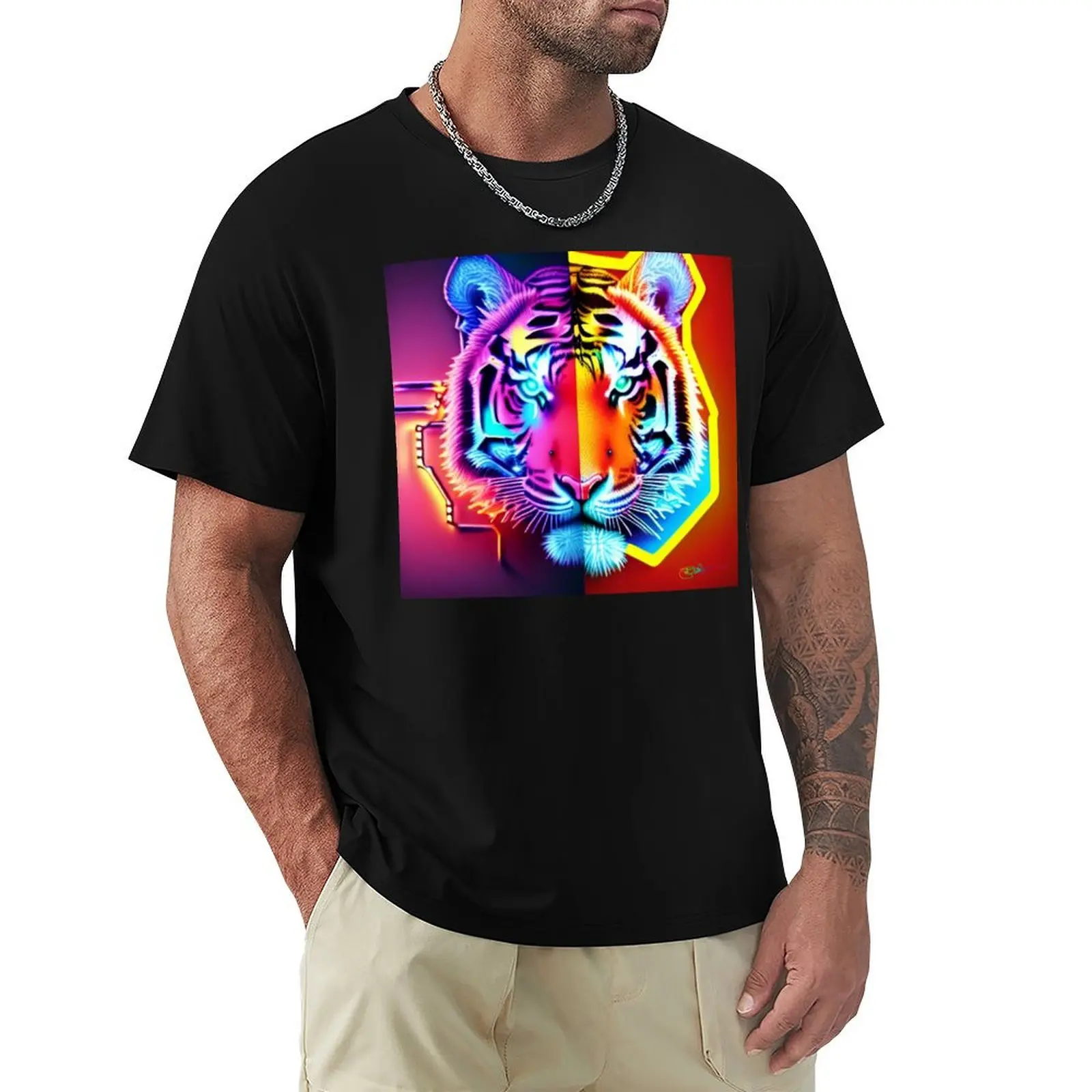

Trippy Psychedelic Neon Tigers 19 T-Shirt gifts for boyfriend for a boy custom t-shirts shirts graphic tee Men's clothing
