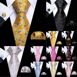 Flower Men Tie Hankerchief Cufflink Set Plum Blossom Rose Spiraea Necktie Cravat for Male Wedding Party Business