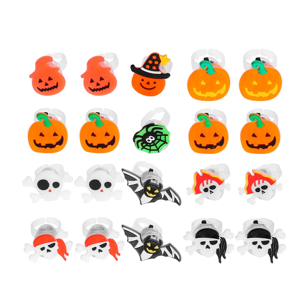 20 Stück Halloween-Ring, Kürbisringe, leuchtende Fledermausform, verschiedene Stile, LED-Kunststoff-Blitz, gemischt