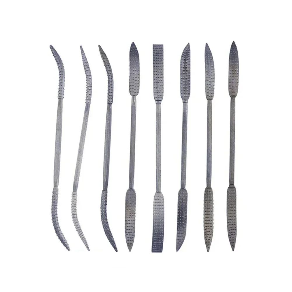 8pcs Coarse Riffler Files Carbon Steel Curved Double Ended Wood Rasp File Set Woodworking Carving High Quality