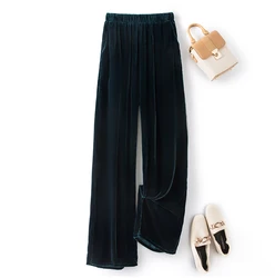 Women Velvet Silk Long Pants Natural Mulberry Silk More Colors Loose Type Wide Leg Pants Elegant Trousers XL XXL FF031