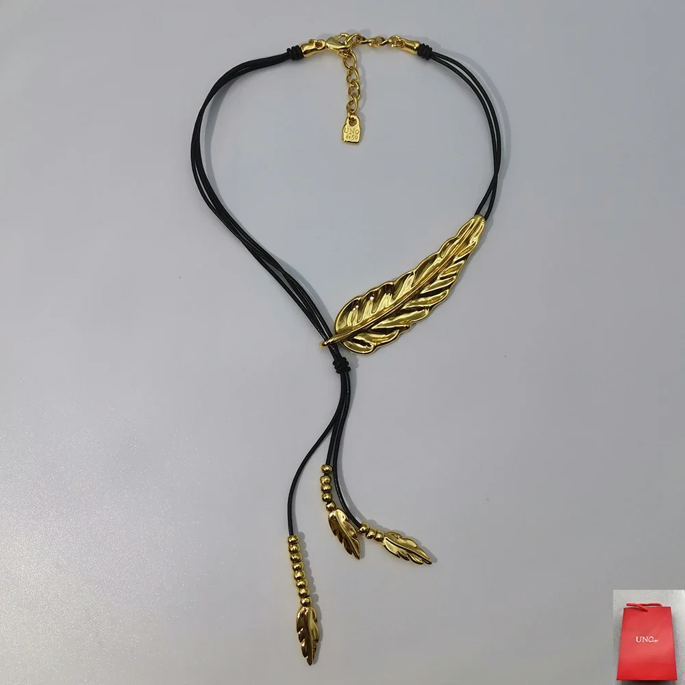 Luxury 2024 Spain new niche mature ethnic style gold feather Y-shaped chain women's accessories Valentine's Day gift