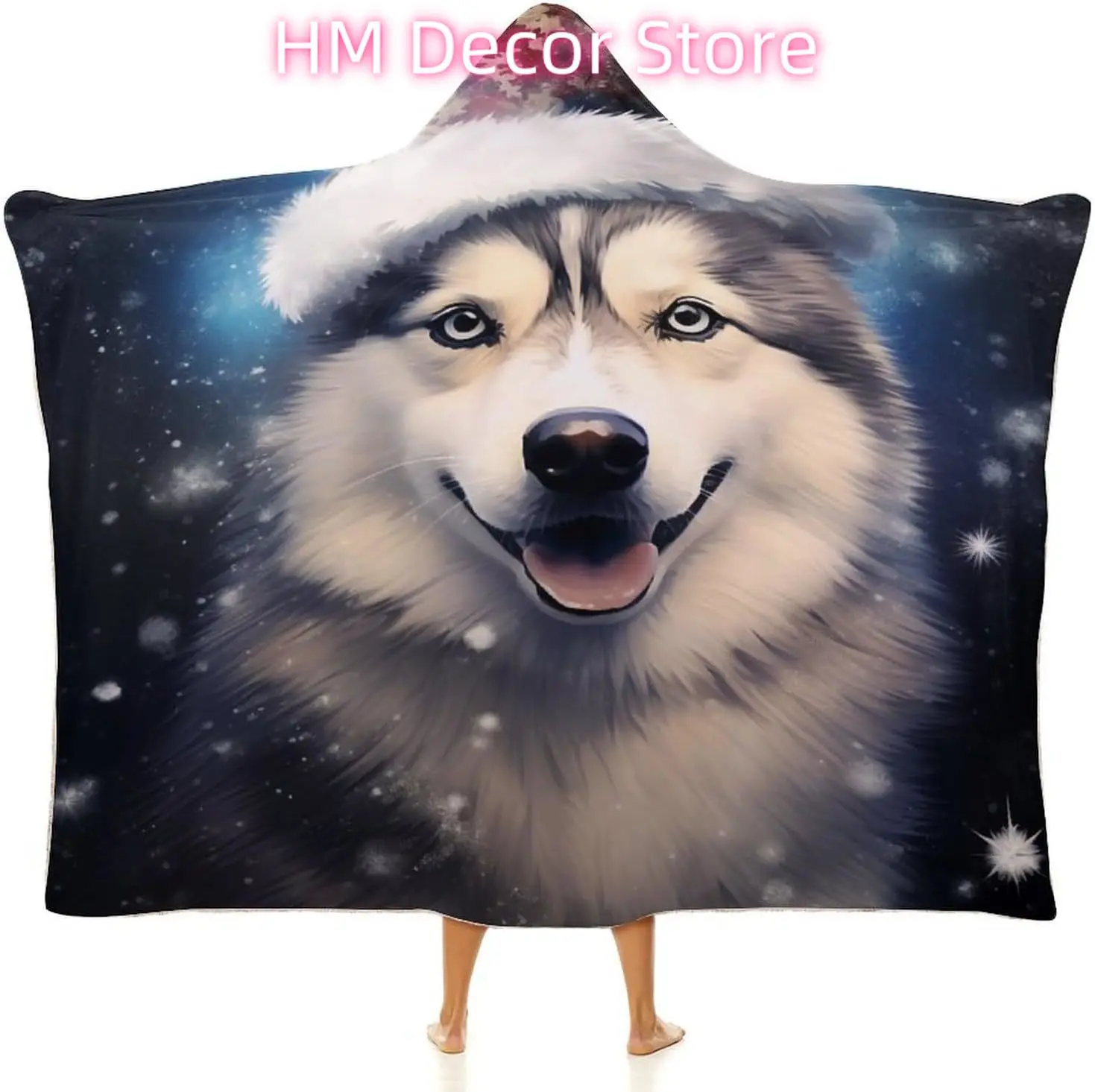 Hooded Blanket Siberia Dog For Adults Christmas Wearable Blanket Cute Husky Christmas Cloak Hooded Blanket
