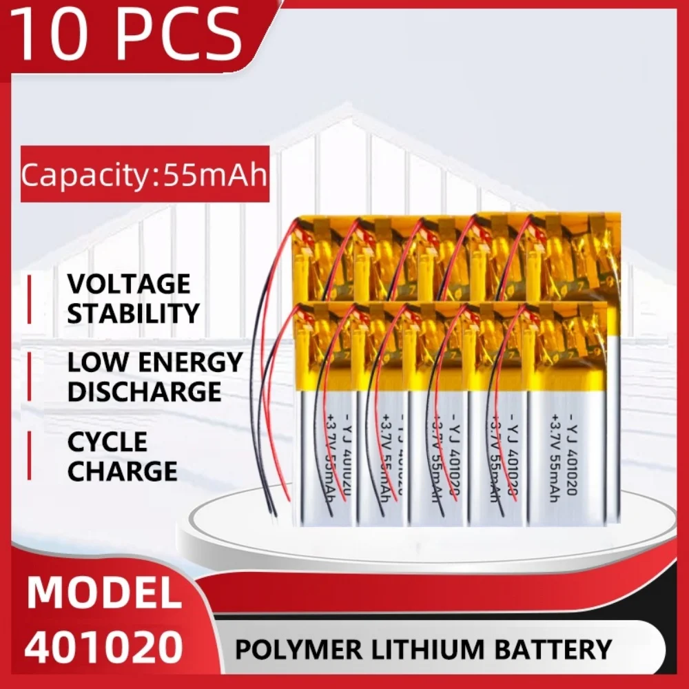 3.7 فولت 55 مللي أمبير بطارية ليثيوم ليبو بوليمر قابلة للشحن 401020 لسماعة رأس بخاصية البلوتوث ، أداة التجميل ، عصا السيلفي ، الرش ، إلخ