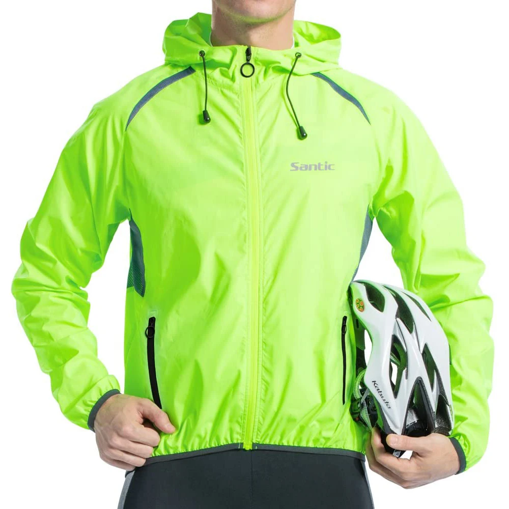 Santic Men's Cycling Jackets Long Sleeve Water Resistant MTB Coat Reflective Anti-UV Bicycle Pockets Windbreaker Riding Clothing