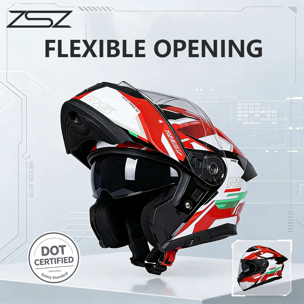 ZSZ DOT Certified Modular Dual Lens Motorcycle Helmet Safety Flip Up Helmets Professional Motocross Racing Full Face Casco Moto