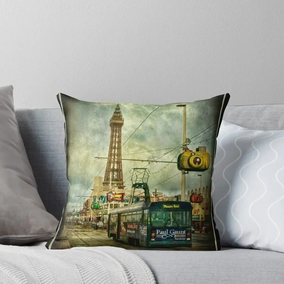 Blackpool Promenade and Tram. Throw Pillow Decorative Cushions For Living Room Sofa Cushion Cover Decorative pillowcase pillow