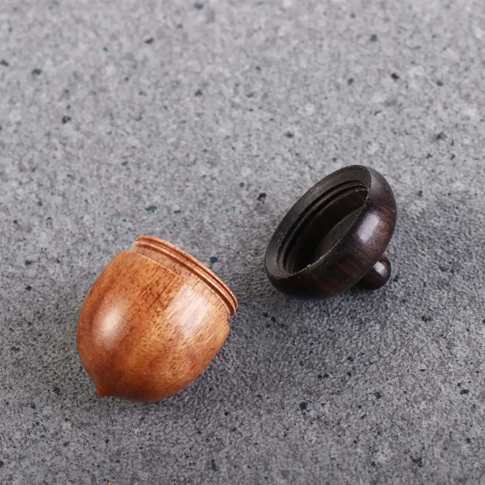 Mini Outdoor Acorn Shape Sandalwood Travel Pill Case Granule Storage Box Wooden Pill Box Capsules Organizer